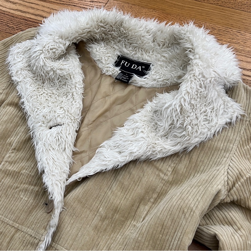 Vintage Y2k Cream & Beige Corduroy Penny Lane Coat View 3